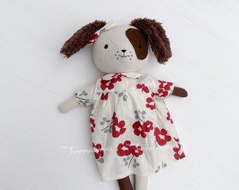 Linen dog stuffed animals - Nursery girl home decorating- Great gift for niece