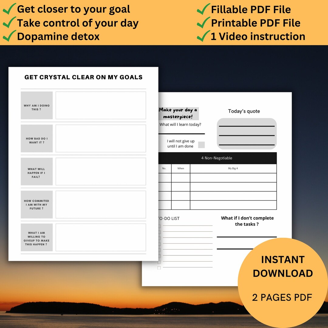 Digital Planner, Dopamine Detox Planner, Goal Getter Planner Etsy
