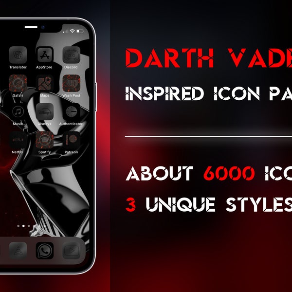 Darth Vader Inspired Icon Pack (Star Wars) | iPhone & iPad Icon Set | [iOS] [iPadOS] | 6000 Icons / 3 Unique Styles