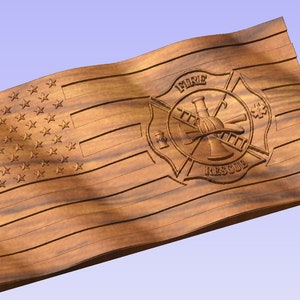 Wellenförmige US Flagge mit Feuerwehrsiegel