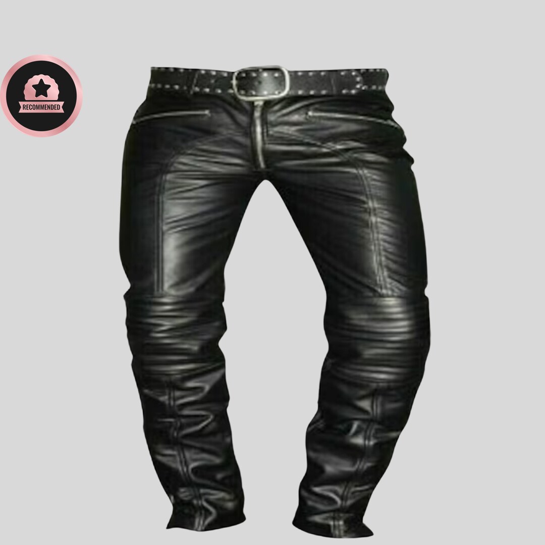 Mens Black Genuine Leather Breeches Pants Trousers Real Leather Pants ...
