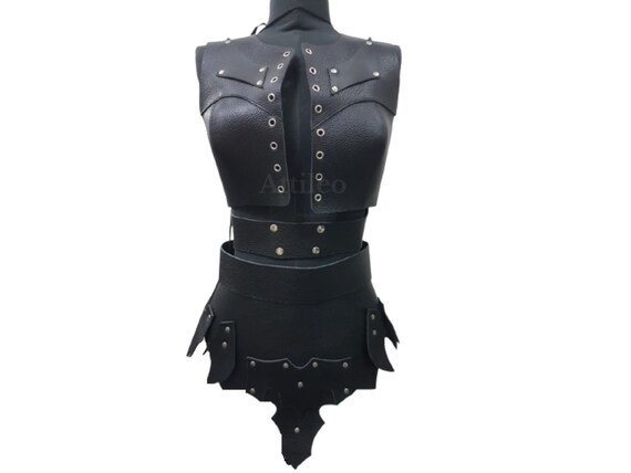Women Black Real Leather Body Armor Veteran Warrior Kilt Set - Etsy