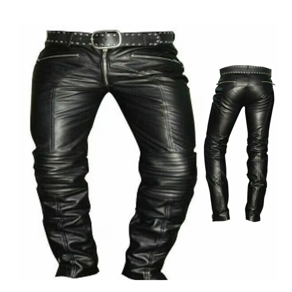 Mens Black Genuine Leather Breeches Pants Trousers Real Leather Pants ...