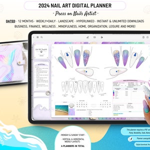 2024 Press on Nails Digital Planner | My Year as a Mermaid | Daily/Weekly | Purple | Nail Tech/Artist | Nail Templates | Nail Book GoodNotes