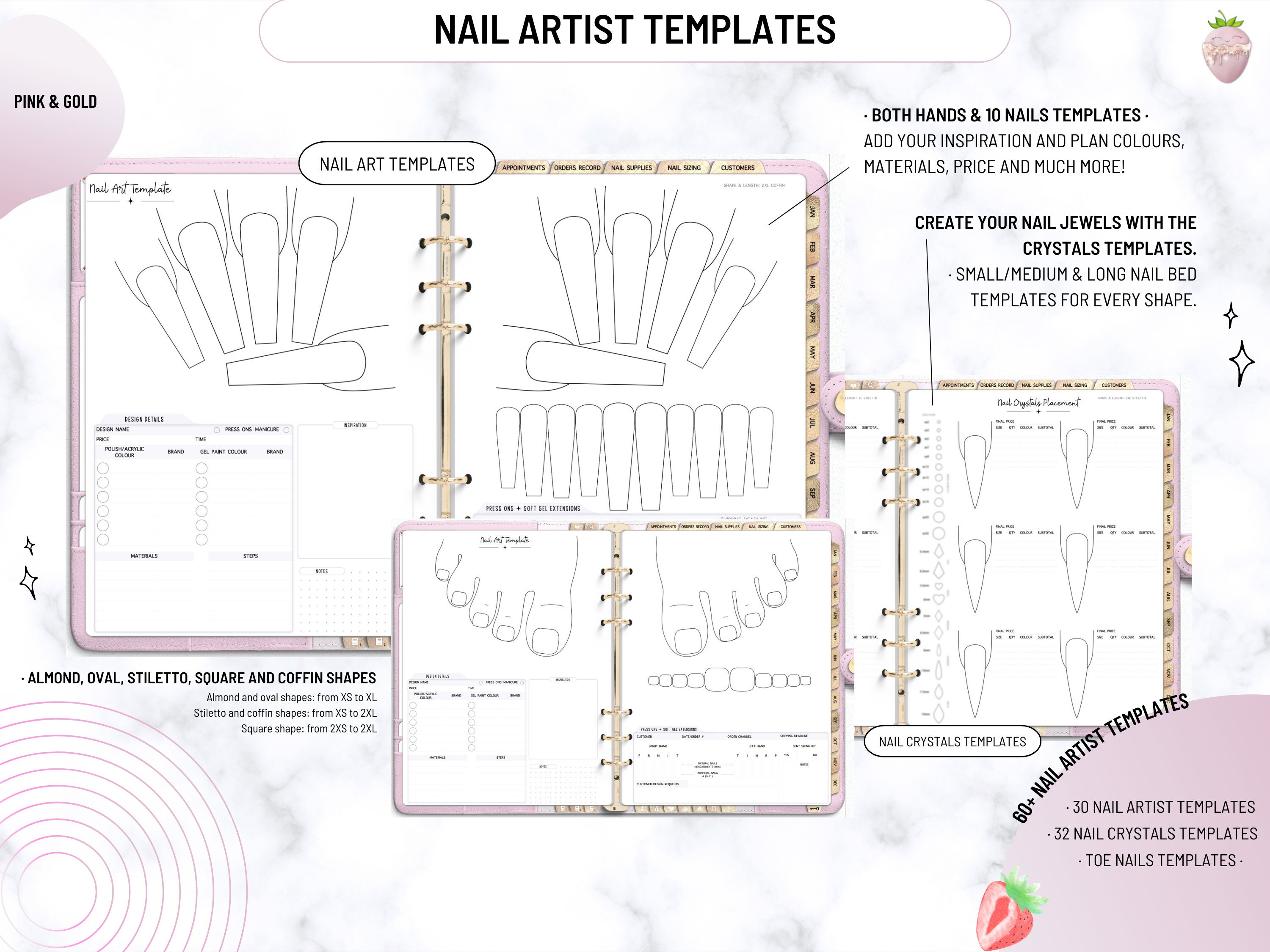 Nail Pattern Inspection Layout UNDATED Pink & Gold Nail Tech/artist Weekly Digital Planner | Nail ...