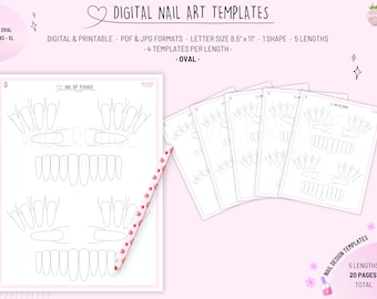 Oval Nail Art Templates | 5 Lengths | Nail Sketch, Drawings | Practice Nail Designs | Doodle Nails | Printable Nail Sheets | Nail Planning