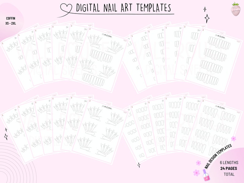 Coffin Nail Art Templates 6 Lengths Nail Sketch, Drawings