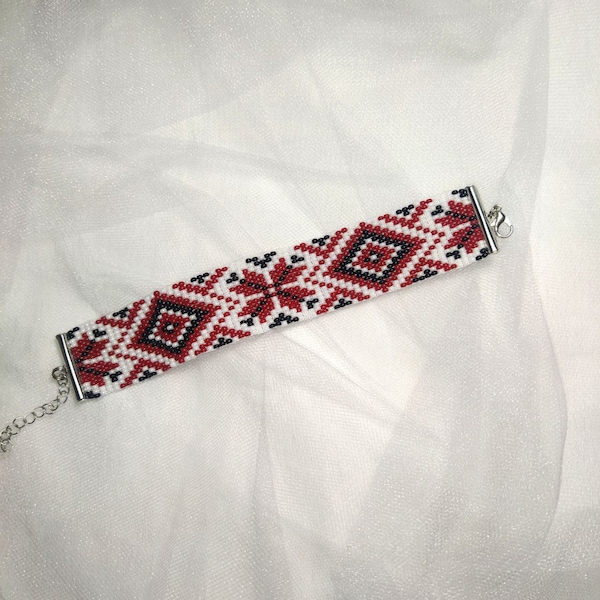 Bracelet from beads with a pattern "Embroidered". Handmade. Made in Ukraine. National ethno style