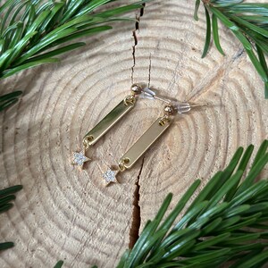 Small Gold Bar Star Earrings #2 | Drop Earrings | Minimalist Earrings | Gold Dangle Earrings