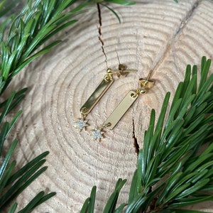 Small Gold Bar Star Earrings | Drop Earrings | Minimalist Earrings | Gold Dangle Earrings