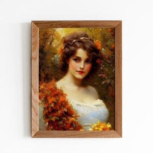 Woman in Autumn Vintage Oil Painting | Fall Decor Farmhouse Decoration | Warm Colors Renaissance Portrait | Printable Fall Wall Art Download