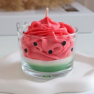 Handmade Scented Food Candle with Whipped Cream, Watermelon Dessert Soy Candle, Realistic Dessert Candle, Birthday Gift