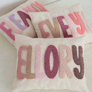 Personalized Punch Needle Baby Pillow, Custom Baby Name Pillow Cover, Baby Shower Decor, Nursery Gift, Kids Room Decor,Sleepover Party Favor