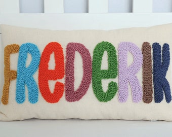 Personalized Punch Needle Decorative Cushion, Custom Kids Room Decor Name Pillow, Unique Baby Room Nursery Initial Decoration Gift