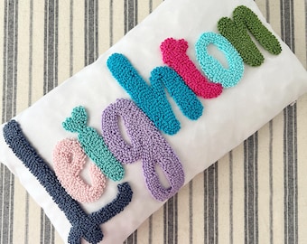 Punch Needle Name Pillow, Custom Baby Gift, Personalized Baby Gift Nursery Decor, Handmade Toddler Birthday Gift, Kid Room Home Decor