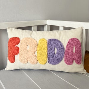 Embroidered Punch Needle Pillow, Custom Baby Gift, Personalized Baby Gift Nursery Decor, Handmade Toddler Birthday Gift, Kid Room Home Decor
