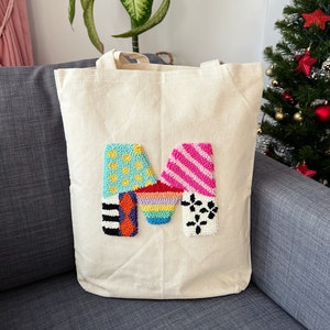 Sac fourre-tout brodé, Sac fourre-tout personnalisé avec aiguilletage, Sac fourre-tout en toile, Sac fourre-tout au crochet, Sac en coton respectueux de l'environnement, Sac fourre-tout en tissu