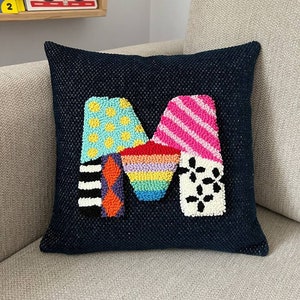 Punch Needle Custom Throw Pillow Cover, Unique Baby Shower Gift, Embroidered Letter Pillow Cover, Personalized Cushion Cover, Room Decor
