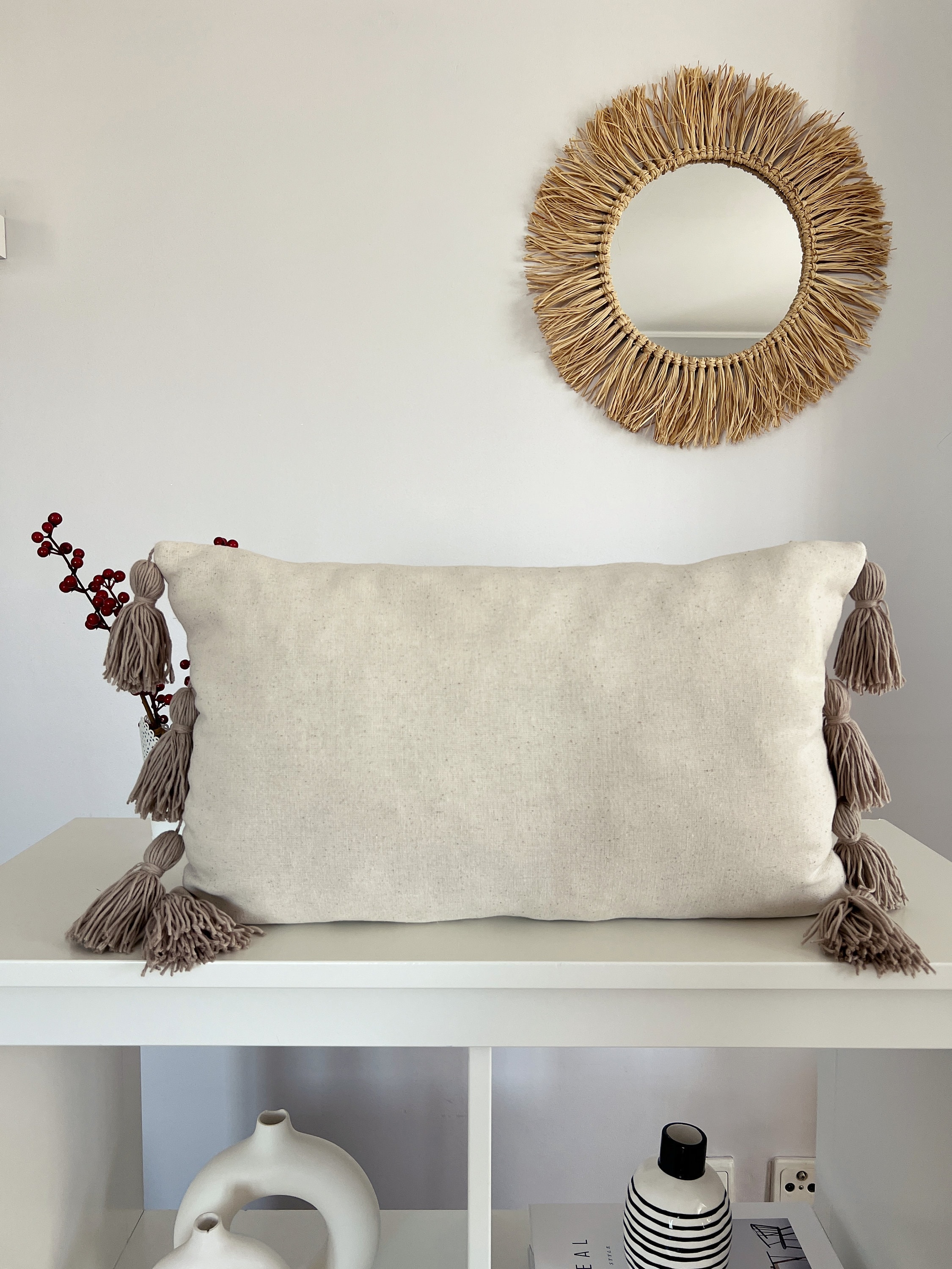 Hand Tufted Punch Needle Pillow Cover, Decorative Boho Throw