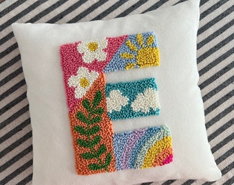 Punch Needle Pillow Cover, Unique Baby Shower Gift, Embroidered Letter Throw Pillow Cover, Personalized Cushion Cover, Custom Room Decor