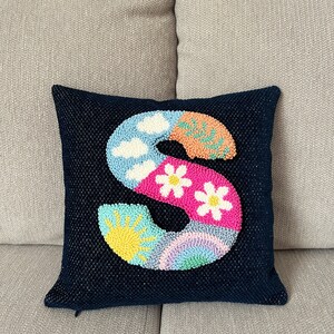 Punch Needle Custom Throw Pillow Cover, Unique Baby Shower Gift, Embroidered Letter Pillow Cover, Personalized Cushion Cover, Room Decor image 9