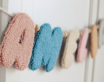 Personalized Punch Needle Wall Hangings, Baby Shower Party Favors, Boho Nursery Decor, Felt Garland, Baby Shower Name Banner, Felt Ornaments