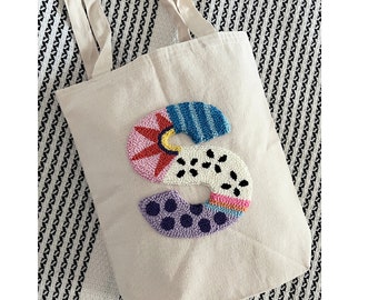 Personalized Punch Needle Tote Bag, Canvas Cloth Bag,Embroidery Canvas Shopping Bag,Personalized Letter Bag, Eco Friendly Cotton Shopper Bag