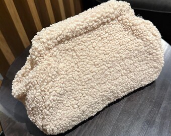 Teddy Cloud Bag, Fluffy Flush Pouch Bag, Curly Knitted Dumpling