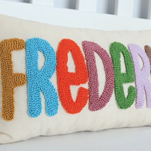 Embroidered Punch Needle Pillow, Custom Baby Gift, Personalized Baby Gift Nursery Decor, Handmade Toddler Birthday Gift, Kid Room Home Decor