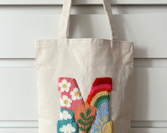 Embroidered Tote Bag, Personalized Punch Needle Tote Bag, Canvas Tote Bag,  Crochet Tote Bag, Eco Friendly Cotton Bag, Fabric Tote Bag