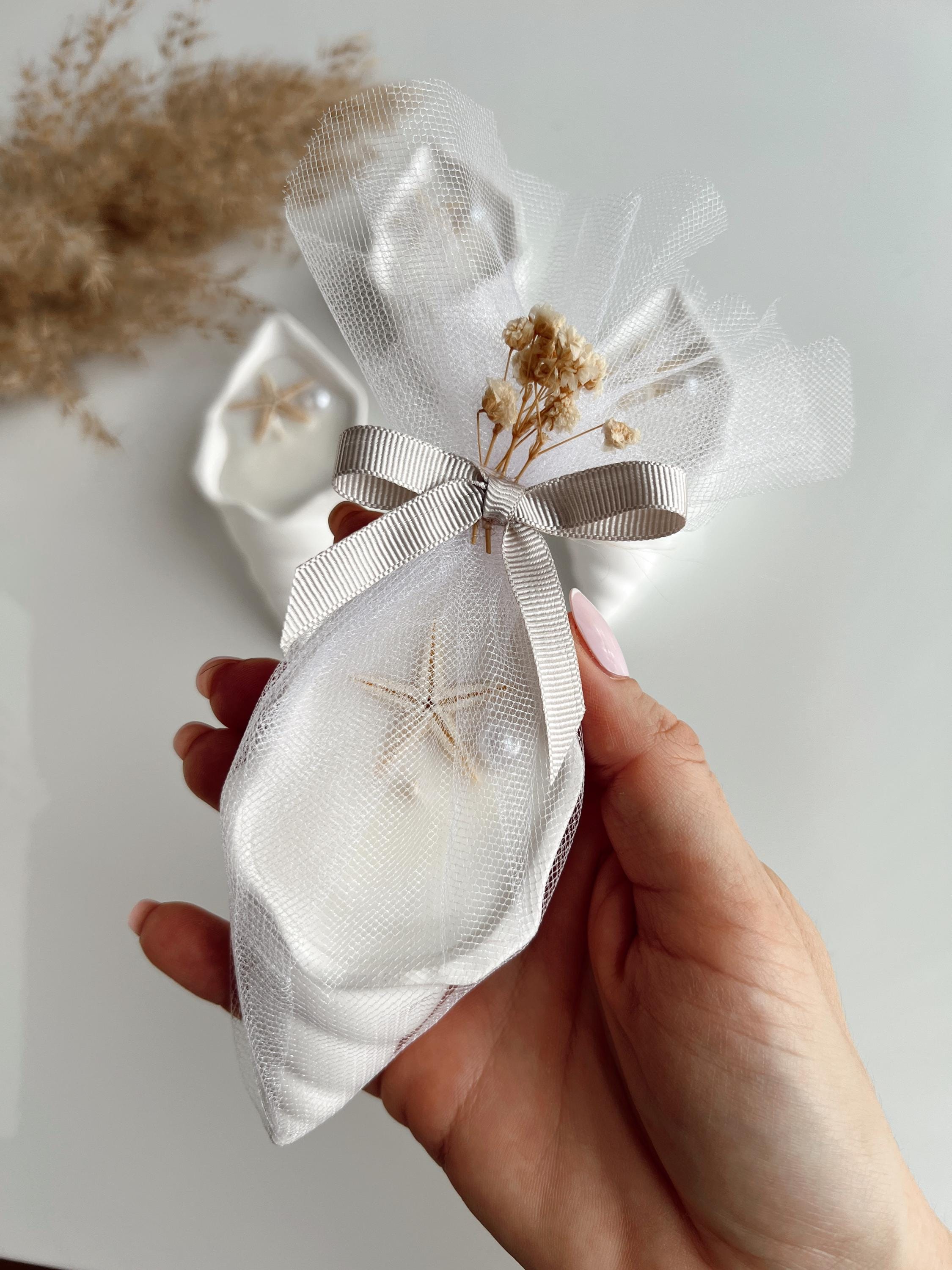 Shell Favour Personalized Oyster Shell Candle Favor, Beach Wedding Gift With Pearl ...