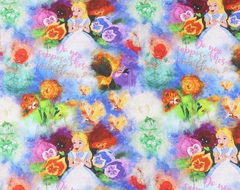 Alice in Wonderland Floral Fabric 100% Cotton Fabric Sold by The Half Yard