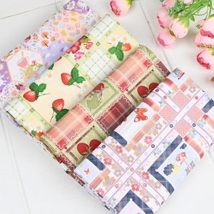Strawberry & Floral Patchwork Fabric 100% Cotton Fabric By The Half Yard