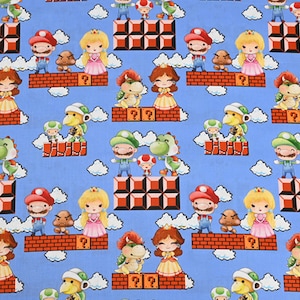 Super Mario Fabric Mario Luigi Princess Peach King Koopa Bowser Fabric 100% Cotton Cartoon Cotton Fabric By The Half Yard