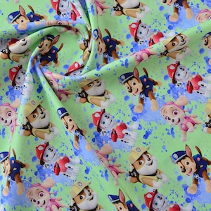 Paw Patrol Watercolor Fabric Puppy Fabric Dog Fabric 100% Cotton Cartoon Cotton Fabric By The Half Yard