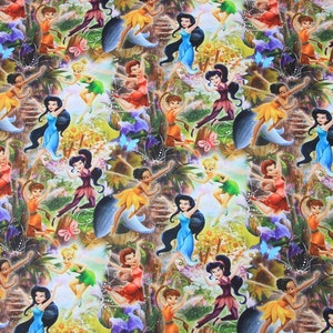Disney Tinker Bell Fabric Peter Pan Fairy Fabric 100% Cotton Cartoon Cotton Fabric By The Half Yard