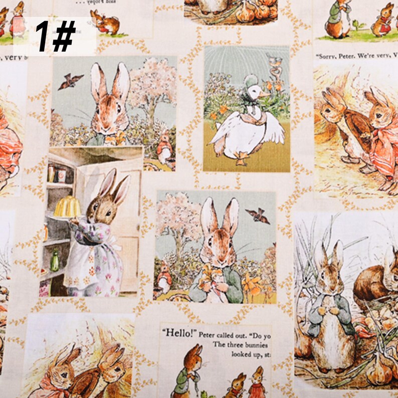 Peter Rabbit Drawing Pattern Peter Rabbit Fabric 100% Cotton Cartoon Cotton Fabric by the Half Yard ...