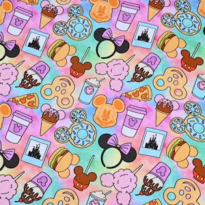 Mickey Minnie Mouse Fabric, Ice Cream Candy Yummy Dessert Fabric 100% Cotton Cartoon Cotton Fabric By The Half Yard