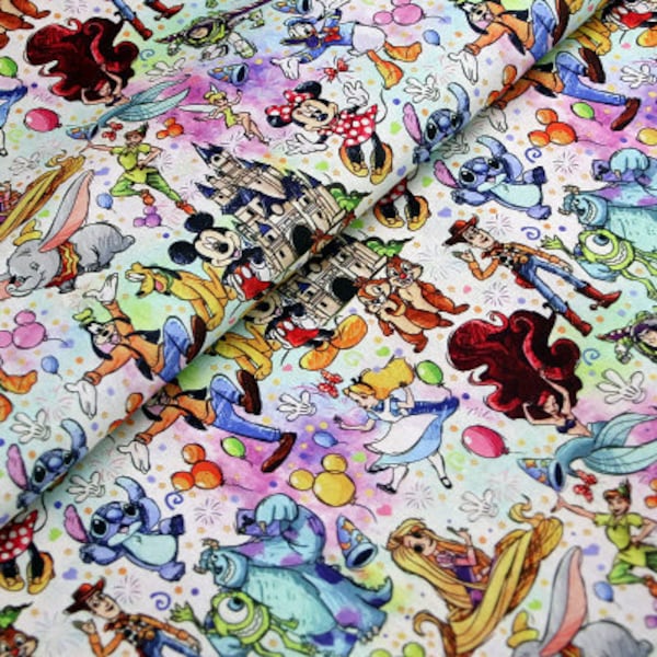 Mickey Minnie Mouse Fabric Stitch Dumbo Fabric Elephant Fairy Magic Kingdom Castle Fabric 100% Cotton Cartoon Cotton Fabric By The Half Yard