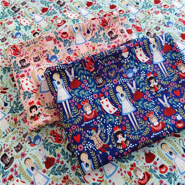 Alice in Wonderland Fabric 100% Cotton Cartoon Cotton Fabric By The Half Yard