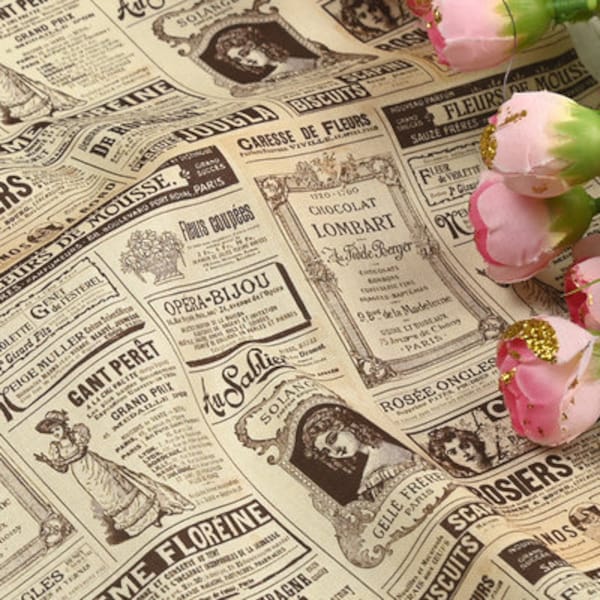 Retro Vintage Newspaper Fabric Newspaper Print Fabric 100% Cotton Cartoon Cotton Fabric By The Half Yard