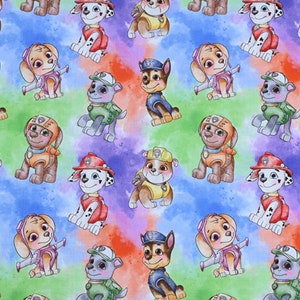 Paw Patrol Watercolor Fabric Puppy Fabric Dog Fabric 100% Cotton Cartoon Cotton Fabric By The Half Yard