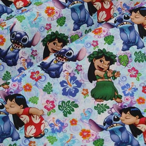 Stitch Fabric Blue Koala Lilo and Stitch Fabric 100% Cotton Cartoon Cotton Fabric By The Half Yard