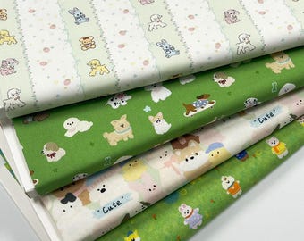 Cute Puppy Fabric Multi Breed Cartoon Dog Fabric Cotton Fabric Sold by The Half Yard