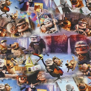 Disney UP Fabric Balloons Ellie Carl Russell Doug Fabric 100% Cotton Cartoon Cotton Fabric By The Half Yard