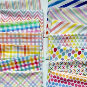 Colorful Gingham & Striped Fabric Rainbow Themed Fabric 100% Cotton Cartoon Cotton Fabric By The Half Yard