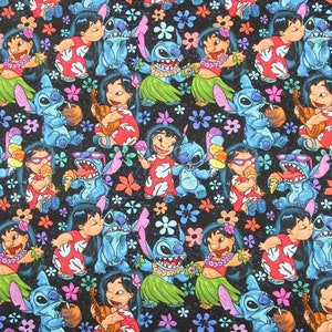 Stitch Fabric Blue Koala Lilo and Stitch Fabric 100% Cotton Cartoon Cotton Fabric By The Half Yard