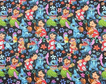 Stitch Fabric Blue Koala Lilo and Stitch Fabric 100% Cotton Cartoon Cotton Fabric By The Half Yard