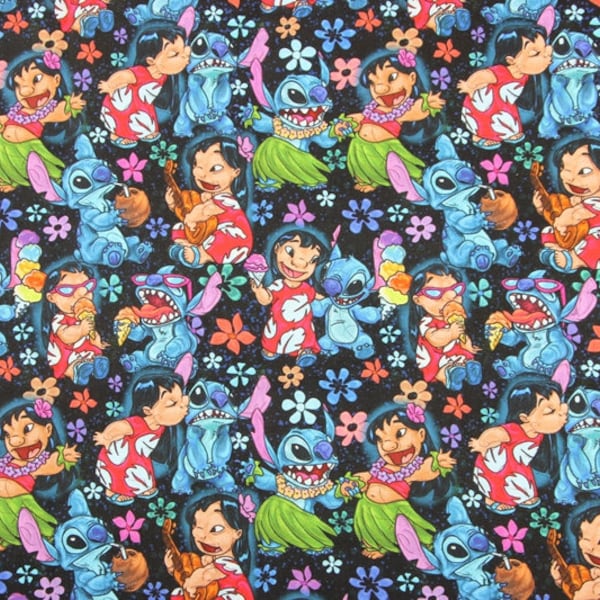 Stitch Fabric Blue Koala Lilo and Stitch Fabric 100% Cotton Cartoon Cotton Fabric By The Half Yard