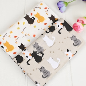 Cute Cat Fabric 100% Cotton Fabric By The Half Yard